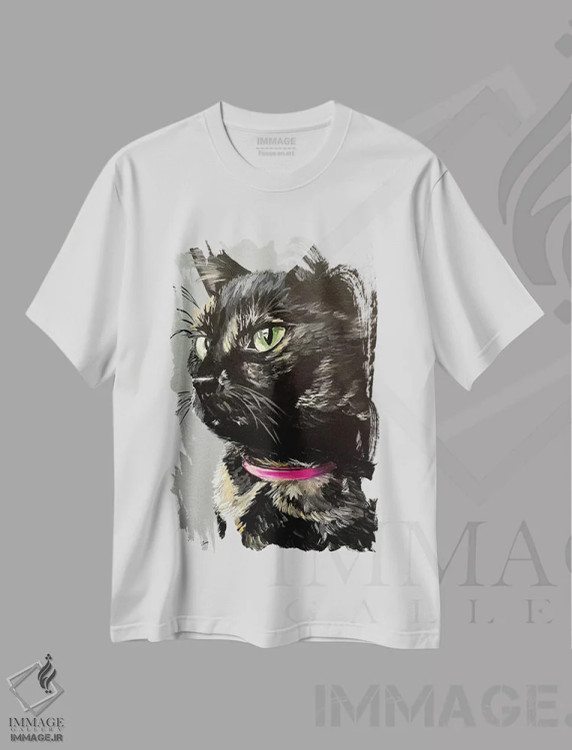 تیشرت سفید طرح دار گربه سیاه پوست لاک پشتی، دکور معاصر اثر هیپی هاوند استودیوز | immage.ir