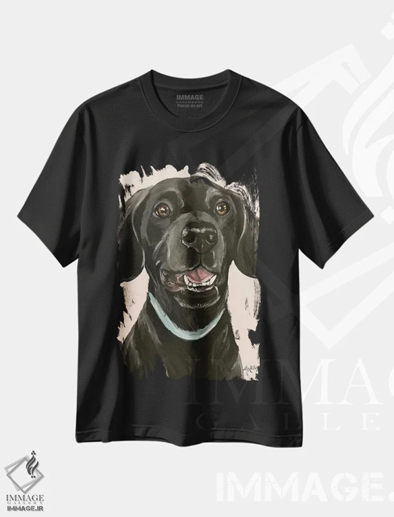 تیشرت مشکی طرح دار لابرادور سیاه روی زمینه صورتی، دکور معاصر اثر هیپی هاوند استودیوز | immage.ir