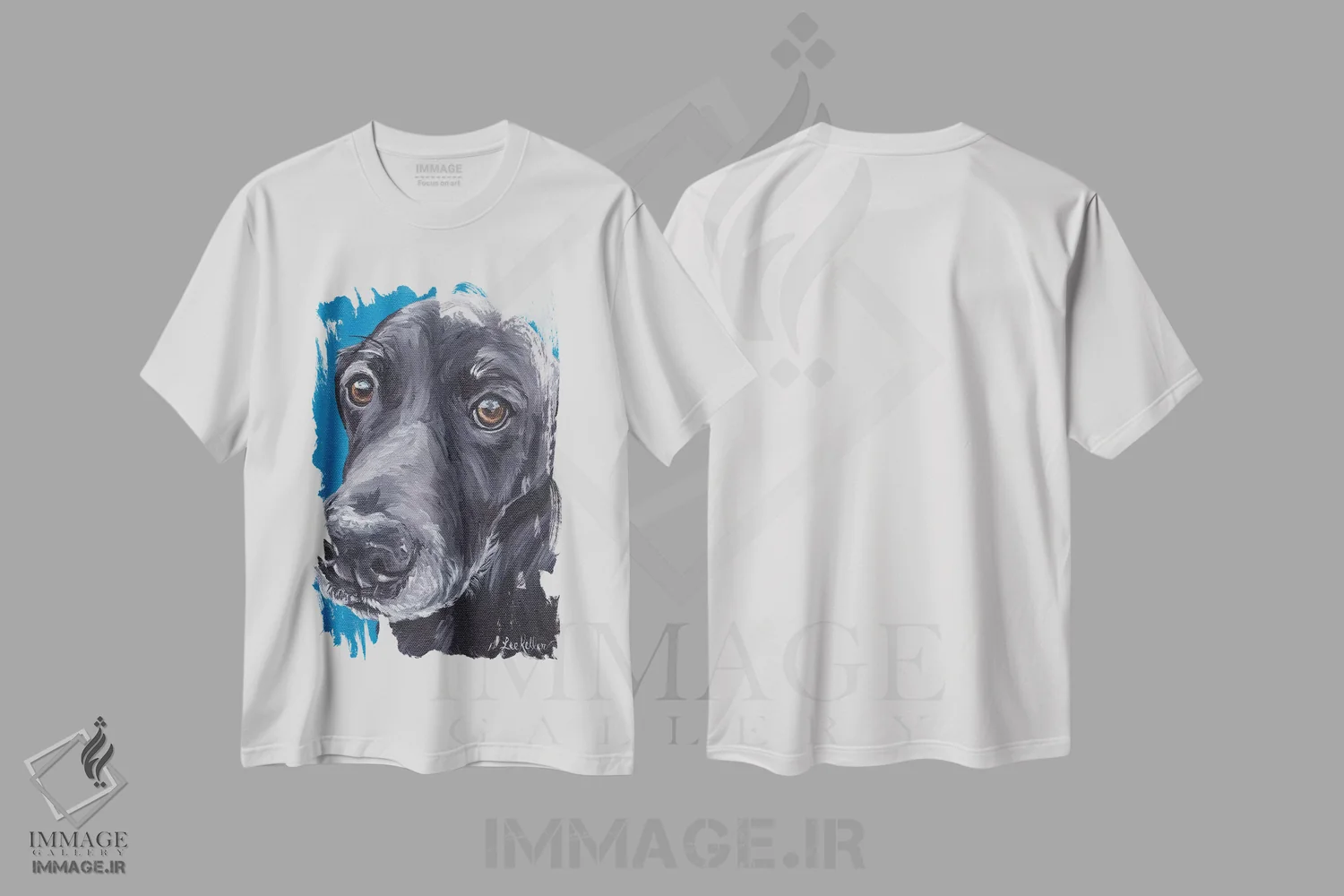 تیشرت سفید طرح دار آرلو لابرادور سیاه، دکور معاصر اثر هیپی هاوند استودیوز | immage.ir