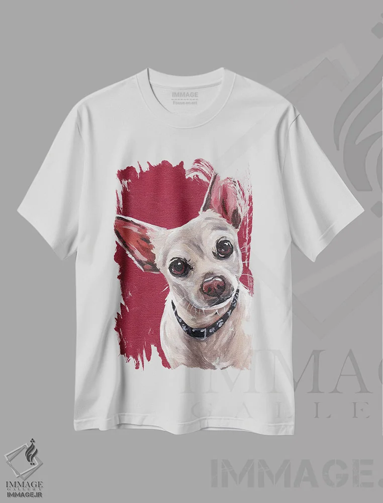 تیشرت سفید طرح دار چی واوا روی قرمز سم، دکور معاصر اثر هیپی هاوند استودیوز | فروشگاه ایماژ