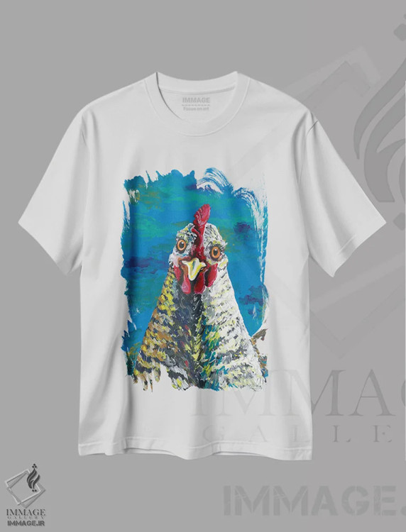 تیشرت سفید طرح دار مرغ انبار رنگارنگ ویلیامینا، دکور معاصر اثر هیپی هاوند استودیوز | immage.ir