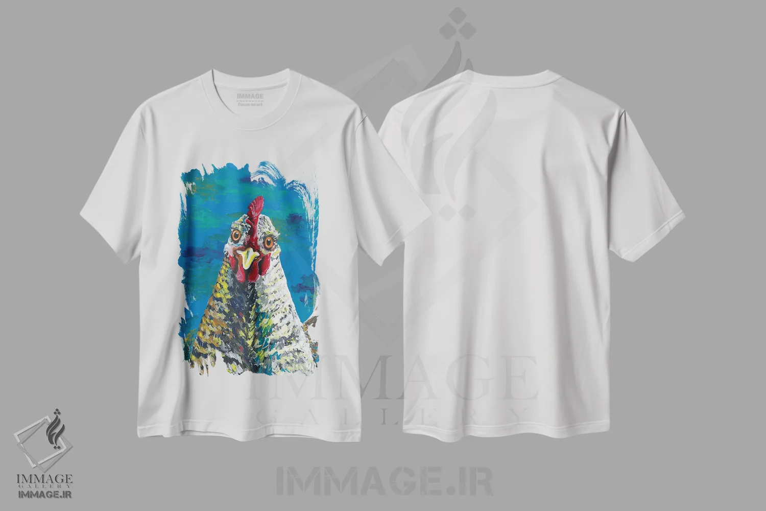 تیشرت سفید طرح دار مرغ انبار رنگارنگ ویلیامینا، دکور معاصر اثر هیپی هاوند استودیوز | immage.ir