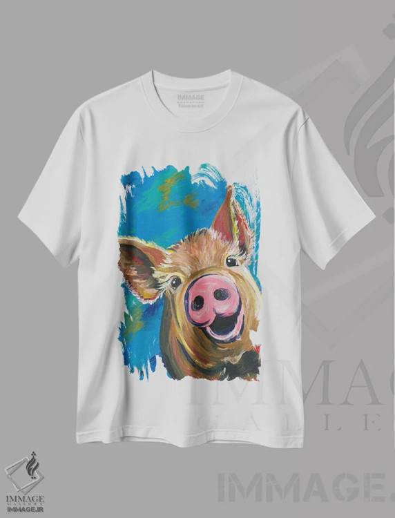 تیشرت سفید طرح دار نقاشی خوک رنگارنگ، دکور معاصر اثر هیپی هاوند استودیوز | immage.ir