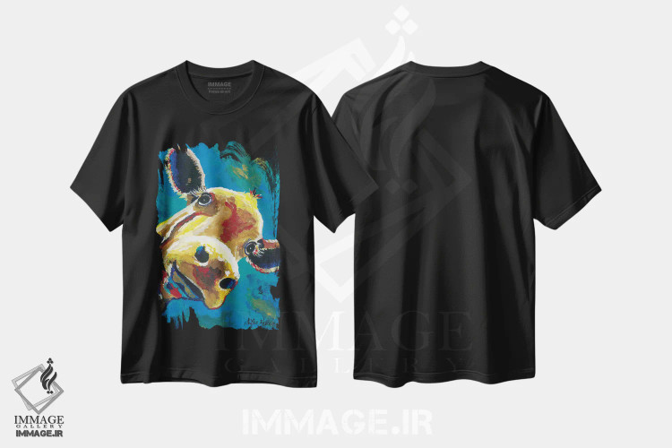 تیشرت مشکی طرح دار گاو رنگارنگ گرترود، دکور معاصر اثر هیپی هاوند استودیوز | immage.ir