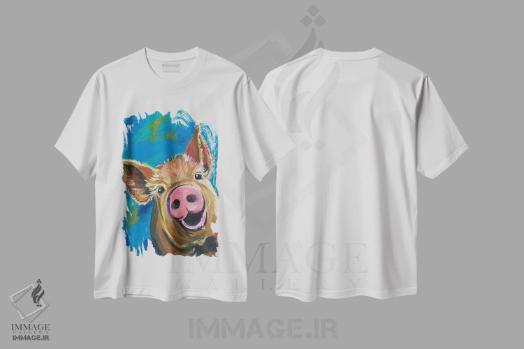 تیشرت سفید طرح دار نقاشی خوک رنگارنگ، دکور معاصر اثر هیپی هاوند استودیوز | immage.ir