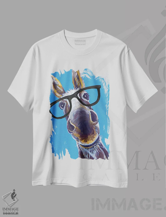 تیشرت سفید طرح دار الاغ اسنیکرز با عینک، دکور معاصر اثر هیپی هاوند استودیوز | فروشگاه ایماژ