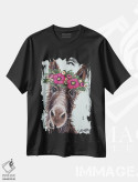 تیشرت مشکی طرح دار الاغ با گل های صورتی، دکور معاصر اثر هیپی هاوند استودیوز | فروشگاه ایماژ