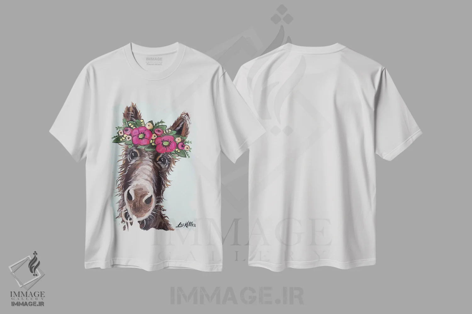 تیشرت سفید طرح دار الاغ با گل های صورتی، دکور معاصر اثر هیپی هاوند استودیوز | immage.ir
