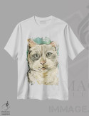 تیشرت سفید طرح دار گربه تبی خاکستری، دکور معاصر اثر هیپی هاوند استودیوز | immage.ir