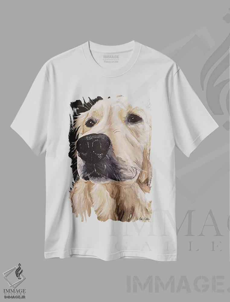 تیشرت سفید طرح دار گلدن رتریور دایان، دکور معاصر اثر هیپی هاوند استودیوز | فروشگاه ایماژ