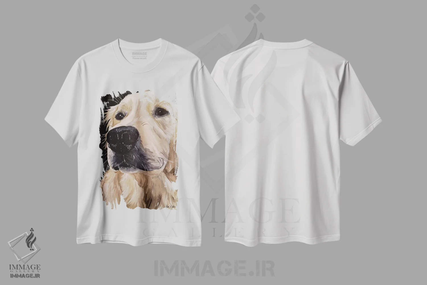 تیشرت سفید طرح دار گلدن رتریور دایان، دکور معاصر اثر هیپی هاوند استودیوز | فروشگاه ایماژ