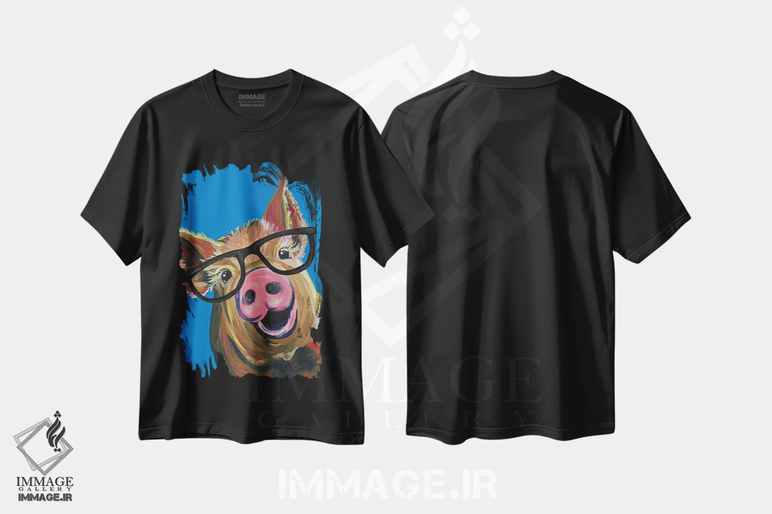تیشرت مشکی طرح دار خوک ویلبور با عینک آبی، دکور معاصر اثر هیپی هاوند استودیوز | immage.ir
