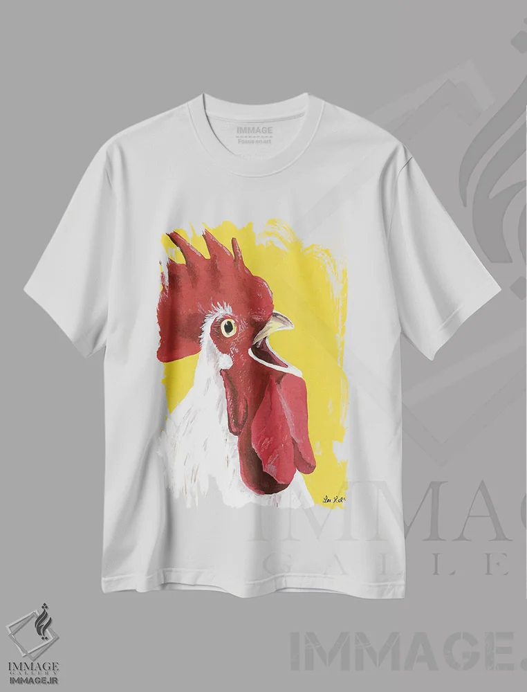 تیشرت سفید طرح دار خروس رالف، دکور معاصر اثر هیپی هاوند استودیوز | فروشگاه ایماژ