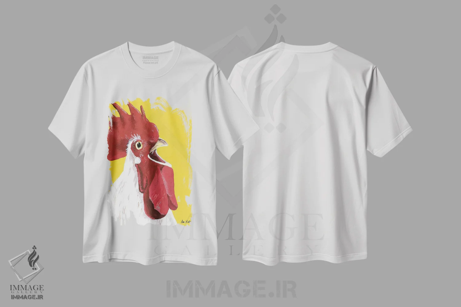 تیشرت سفید طرح دار خروس رالف، دکور معاصر اثر هیپی هاوند استودیوز | فروشگاه ایماژ