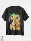 تیشرت مشکی طرح دار رایدر گلدن رتریور روی سبز، دکور معاصر اثر هیپی هاوند استودیوز | فروشگاه ایماژ