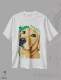 تیشرت سفید طرح دار رایدر گلدن رتریور روی سبز، دکور معاصر اثر هیپی هاوند استودیوز | immage.ir