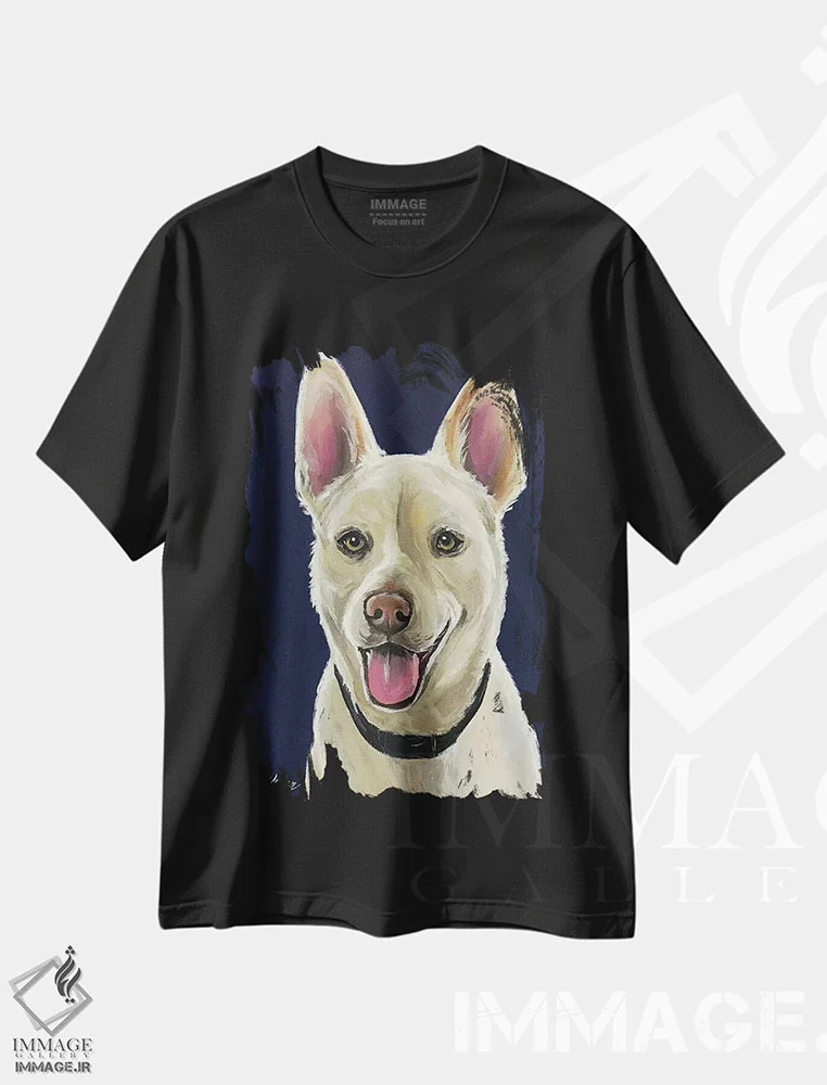 تیشرت مشکی طرح دار ژرمن شپرد سفید، تزئینی اثر هیپی هاوند استودیوز | immage.ir