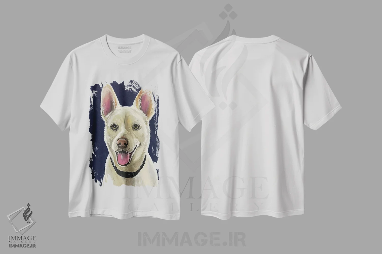 تیشرت سفید طرح دار ژرمن شپرد سفید، تزئینی اثر هیپی هاوند استودیوز | فروشگاه ایماژ