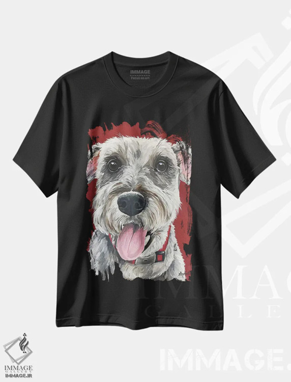 تیشرت مشکی طرح دار شنوزر روی زمینه قرمز، مدیوم اثر هیپی هاوند استودیوز | فروشگاه ایماژ