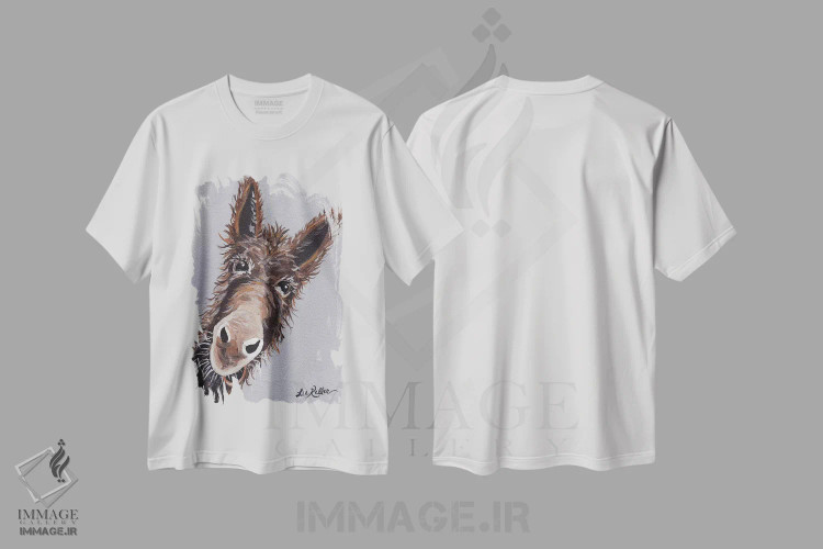 تیشرت سفید طرح دار الاغ روفوس روی زمینه خاکستری، مدیوم اثر هیپی هاوند استودیوز | فروشگاه ایماژ