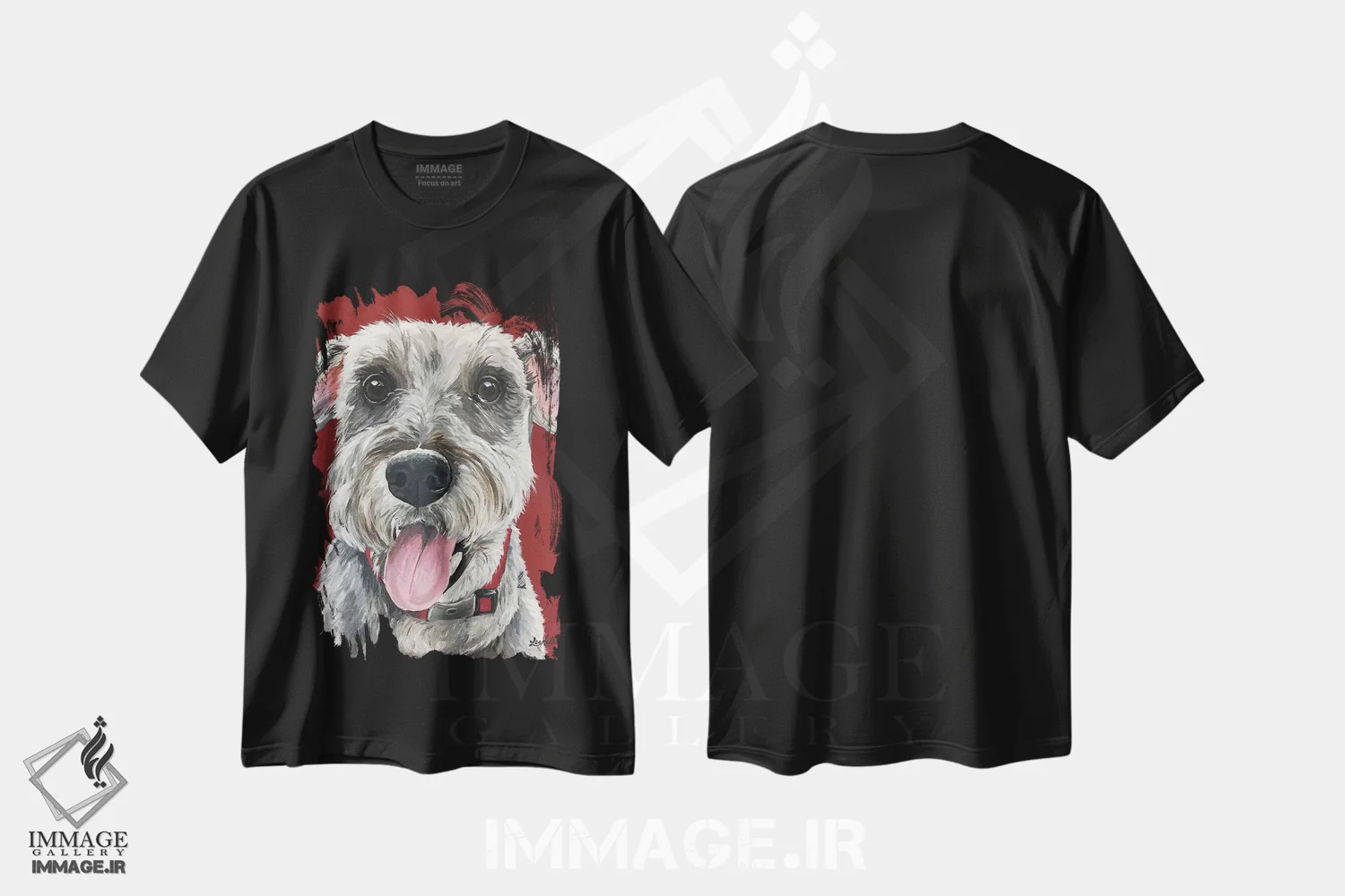 تیشرت مشکی طرح دار شنوزر روی زمینه قرمز، مدیوم اثر هیپی هاوند استودیوز | فروشگاه ایماژ