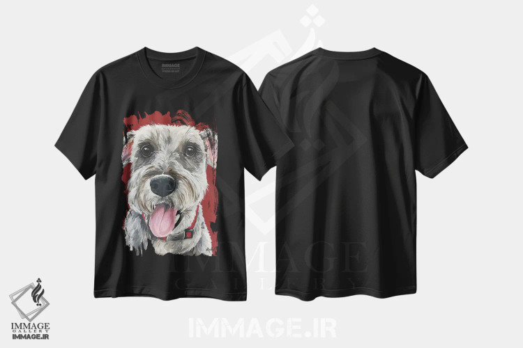 تیشرت مشکی طرح دار شنوزر روی زمینه قرمز، مدیوم اثر هیپی هاوند استودیوز | فروشگاه ایماژ