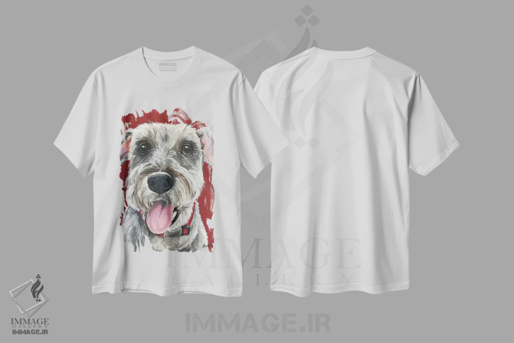 تیشرت سفید طرح دار شنوزر روی زمینه قرمز، مدیوم اثر هیپی هاوند استودیوز | immage.ir