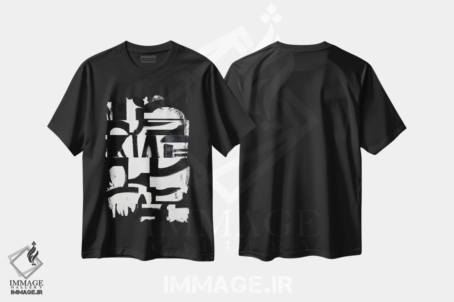 تیشرت مشکی طرح دار عناصر پر رونق V10، آبستره اثر رندی هبرد | فروشگاه ایماژ