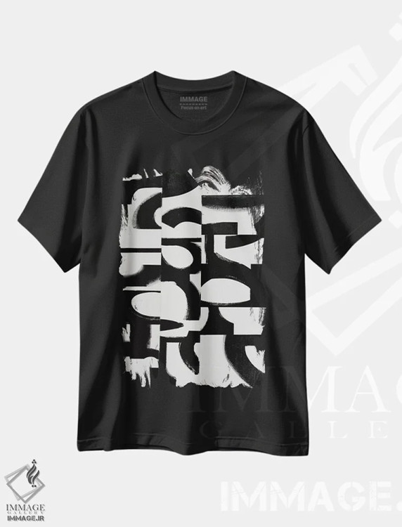 تیشرت مشکی طرح دار عناصر پر رونق V9، آبستره اثر رندی هبرد | immage.ir