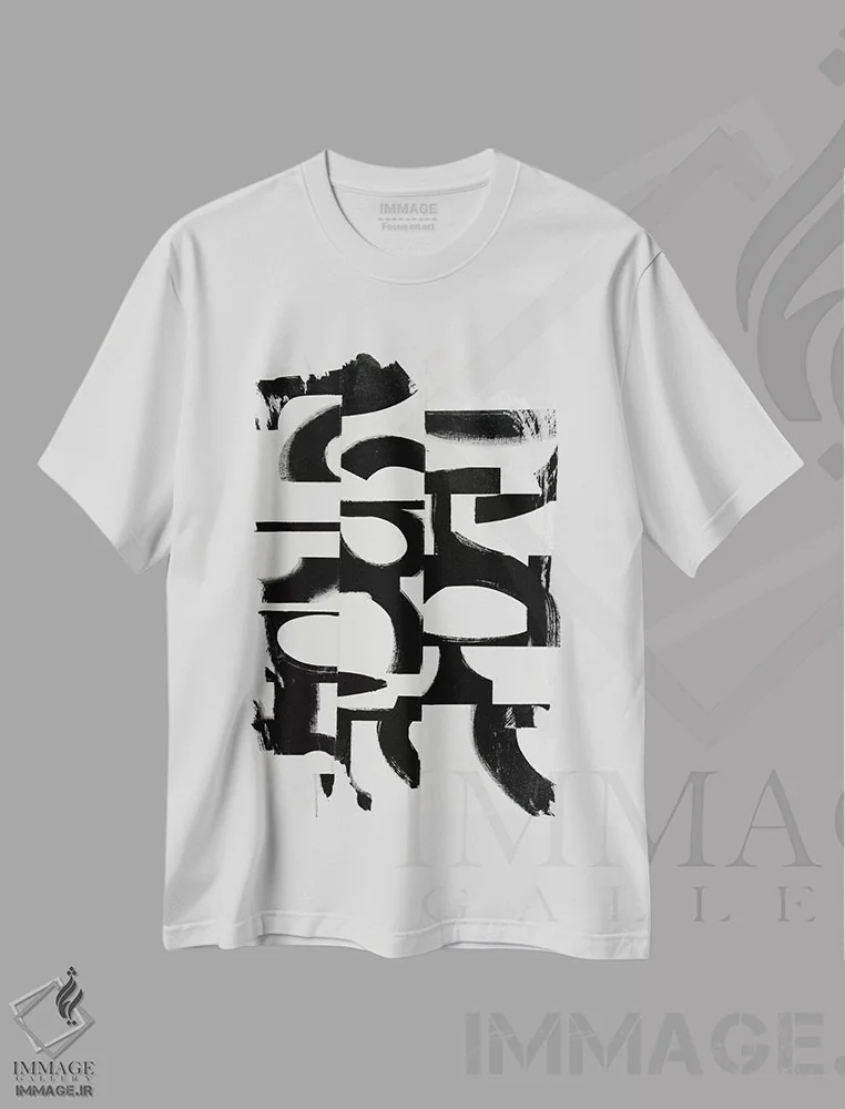 تیشرت سفید طرح دار عناصر پر رونق V9، آبستره اثر رندی هبرد | فروشگاه ایماژ