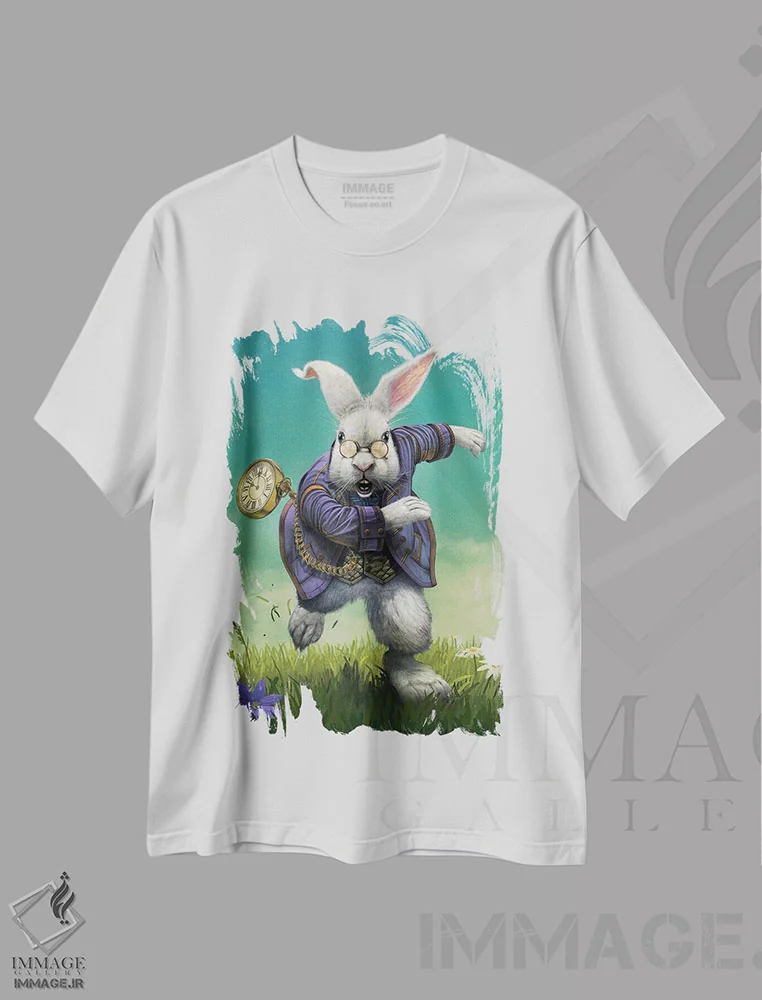 تیشرت سفید طرح دار خرگوش سفید، تزئینی اثر وینسنت های | فروشگاه ایماژ