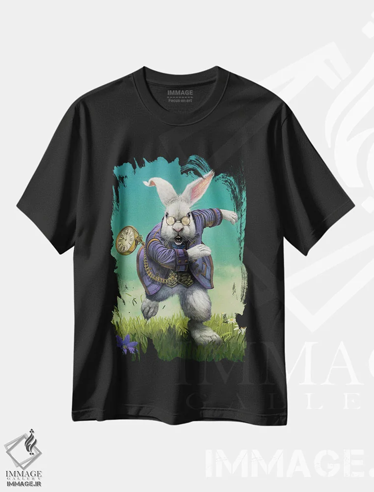 تیشرت مشکی طرح دار خرگوش سفید، تزئینی اثر وینسنت های | immage.ir