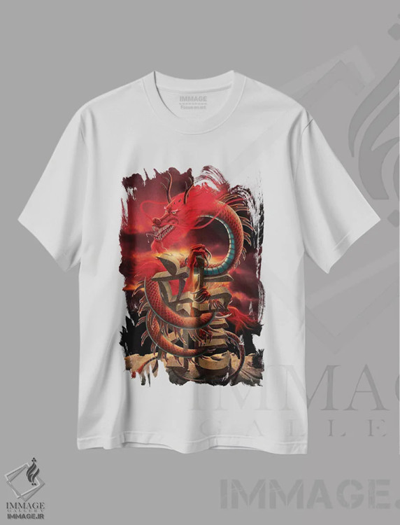 تیشرت سفید طرح دار اژدهای چینی، تزئینی اثر وینسنت های | immage.ir
