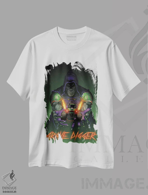 تیشرت سفید طرح دار کامیون های غول آسای "گریو دیگر" رها شده، هنر دیجیتال اثر وینسنت های | immage.ir