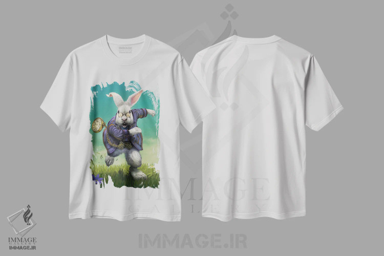 تیشرت سفید طرح دار خرگوش سفید، تزئینی اثر وینسنت های | فروشگاه ایماژ