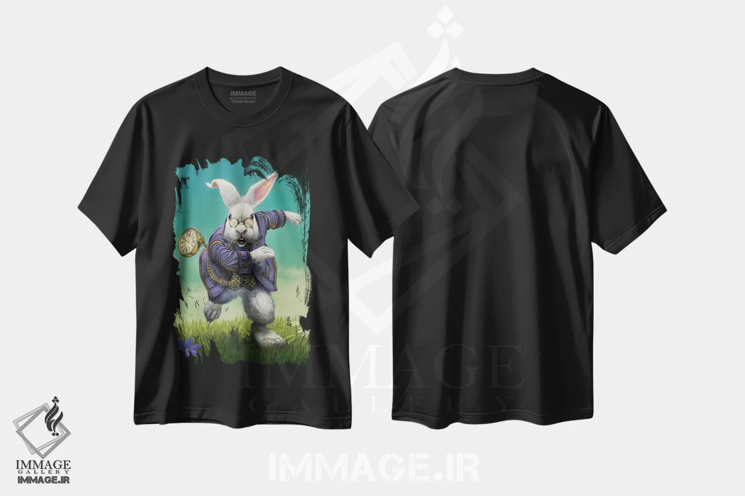 تیشرت مشکی طرح دار خرگوش سفید، تزئینی اثر وینسنت های | immage.ir
