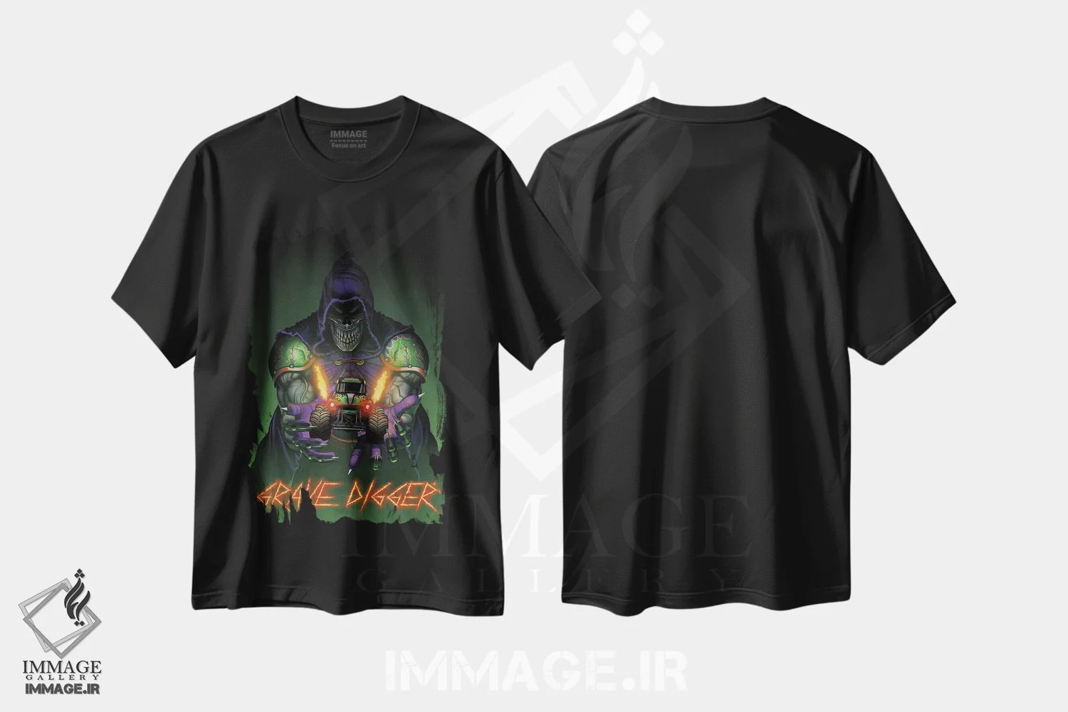 تیشرت مشکی طرح دار کامیون های غول آسای "گریو دیگر" رها شده، هنر دیجیتال اثر وینسنت های | فروشگاه ایماژ