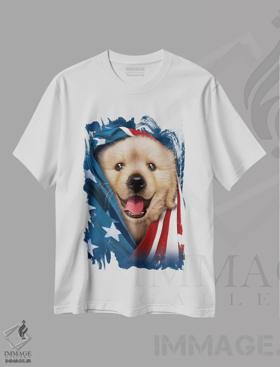 تیشرت سفید طرح دار توله وطن پرست یک، دکور آمریکایی اثر وینسنت های | immage.ir