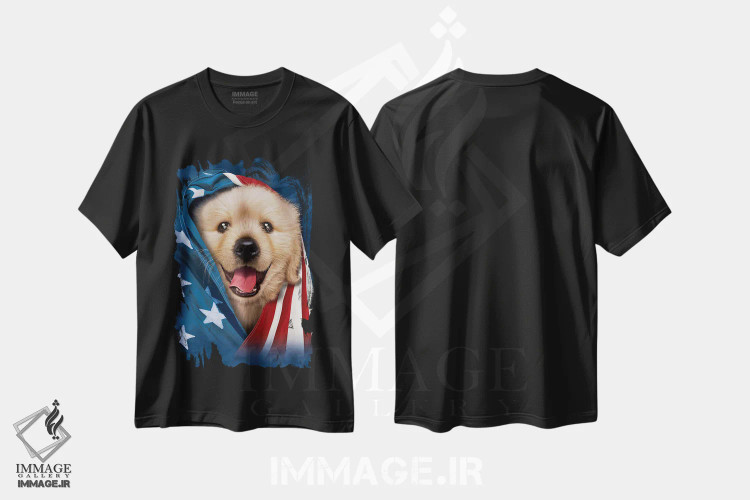 تیشرت مشکی طرح دار توله وطن پرست یک، دکور آمریکایی اثر وینسنت های | فروشگاه ایماژ