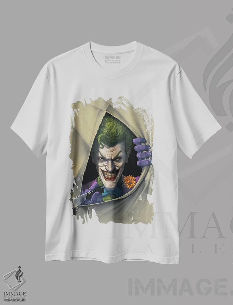 تیشرت سفید طرح دار برش جوکر، هنر دیجیتال اثر وینسنت های | فروشگاه ایماژ