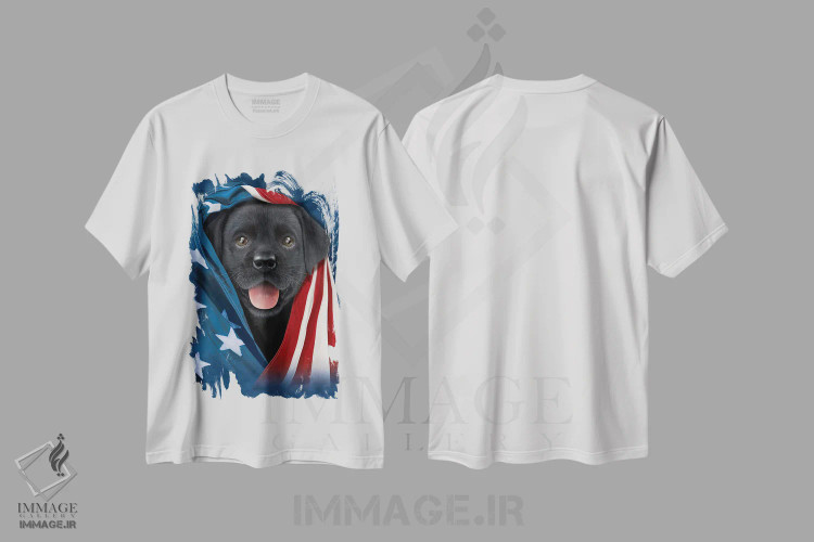 تیشرت سفید طرح دار توله وطن پرست دو، دکور آمریکایی اثر وینسنت های | immage.ir