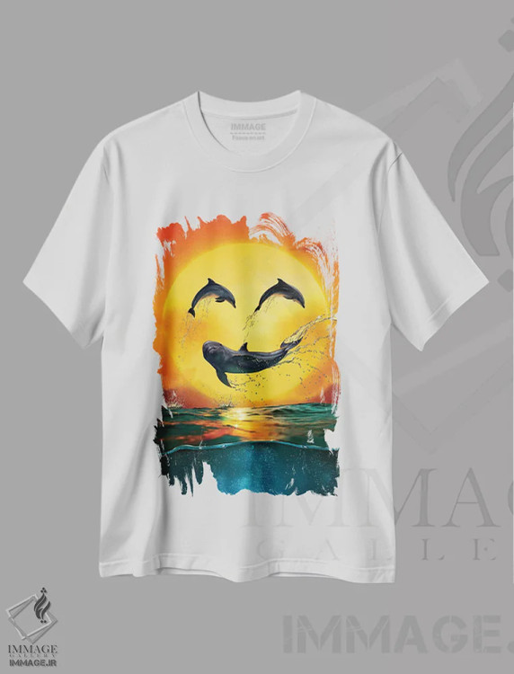 تیشرت سفید طرح دار ایموجی دلفین، تزئینی اثر وینسنت های | immage.ir