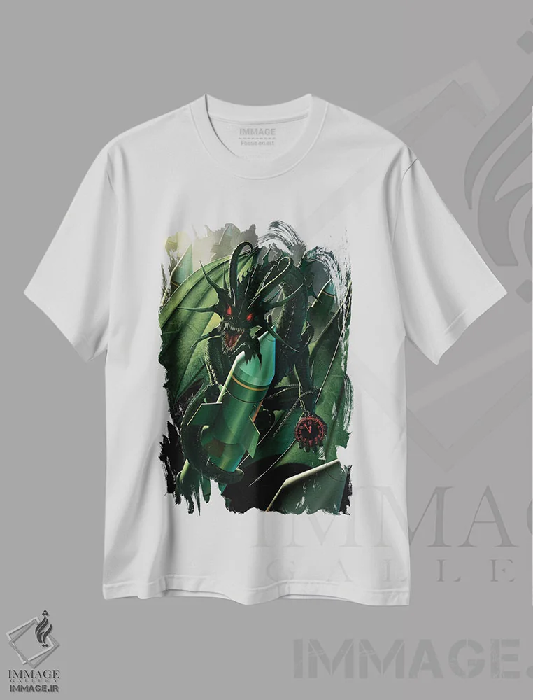 تیشرت سفید طرح دار اژدهای عذاب، تزئینی اثر وینسنت های | فروشگاه ایماژ