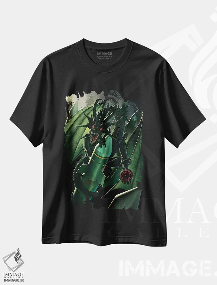 تیشرت مشکی طرح دار اژدهای عذاب، تزئینی اثر وینسنت های | immage.ir