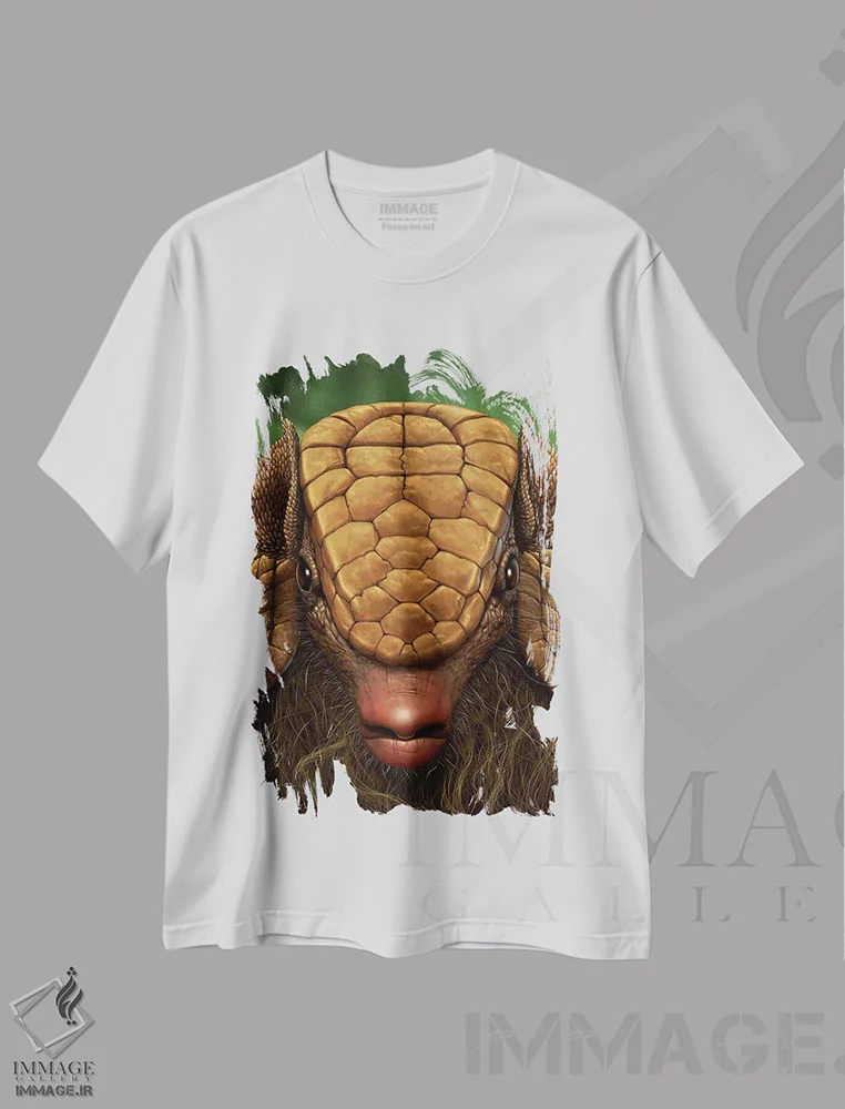 تیشرت سفید طرح دار نمای نزدیک آرمادیلو، تزئینی اثر وینسنت های | فروشگاه ایماژ