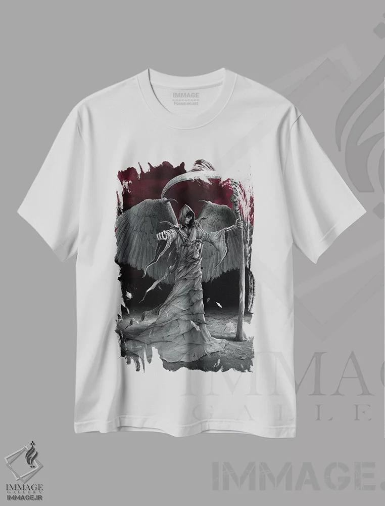 تیشرت سفید طرح دار زمان تمام شد، تزئینی اثر وینسنت های | immage.ir