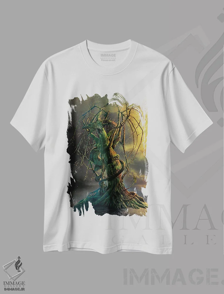 تیشرت سفید طرح دار اژدهای درختی، تزئینی اثر وینسنت های | immage.ir