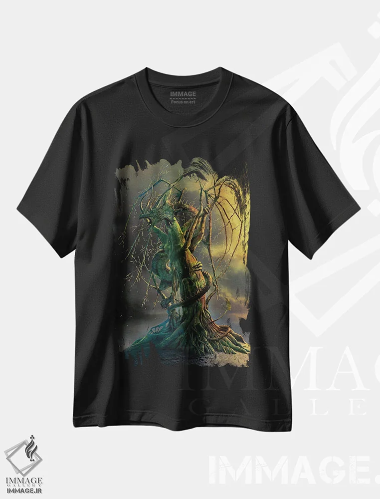 تیشرت مشکی طرح دار اژدهای درختی، تزئینی اثر وینسنت های | فروشگاه ایماژ