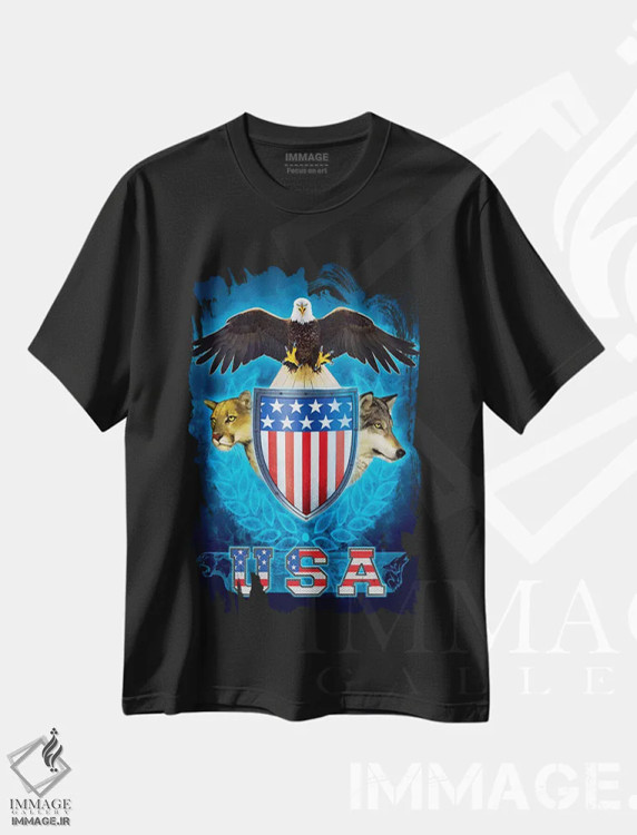 تیشرت مشکی طرح دار سه گانه آمریکا، تزئینی اثر وینسنت های | فروشگاه ایماژ