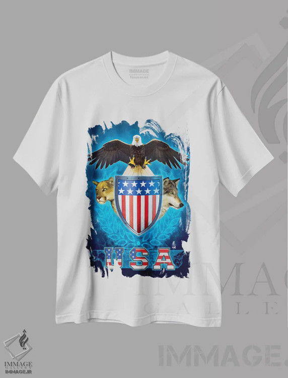 تیشرت سفید طرح دار سه گانه آمریکا، تزئینی اثر وینسنت های | immage.ir